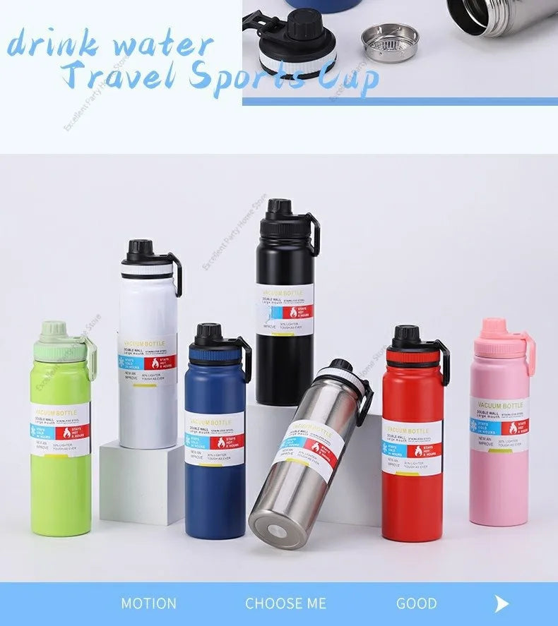 Bouteille Isotherme Sport en Inox — Garde Chaud & Froid 12h, 600/800/1000ml
