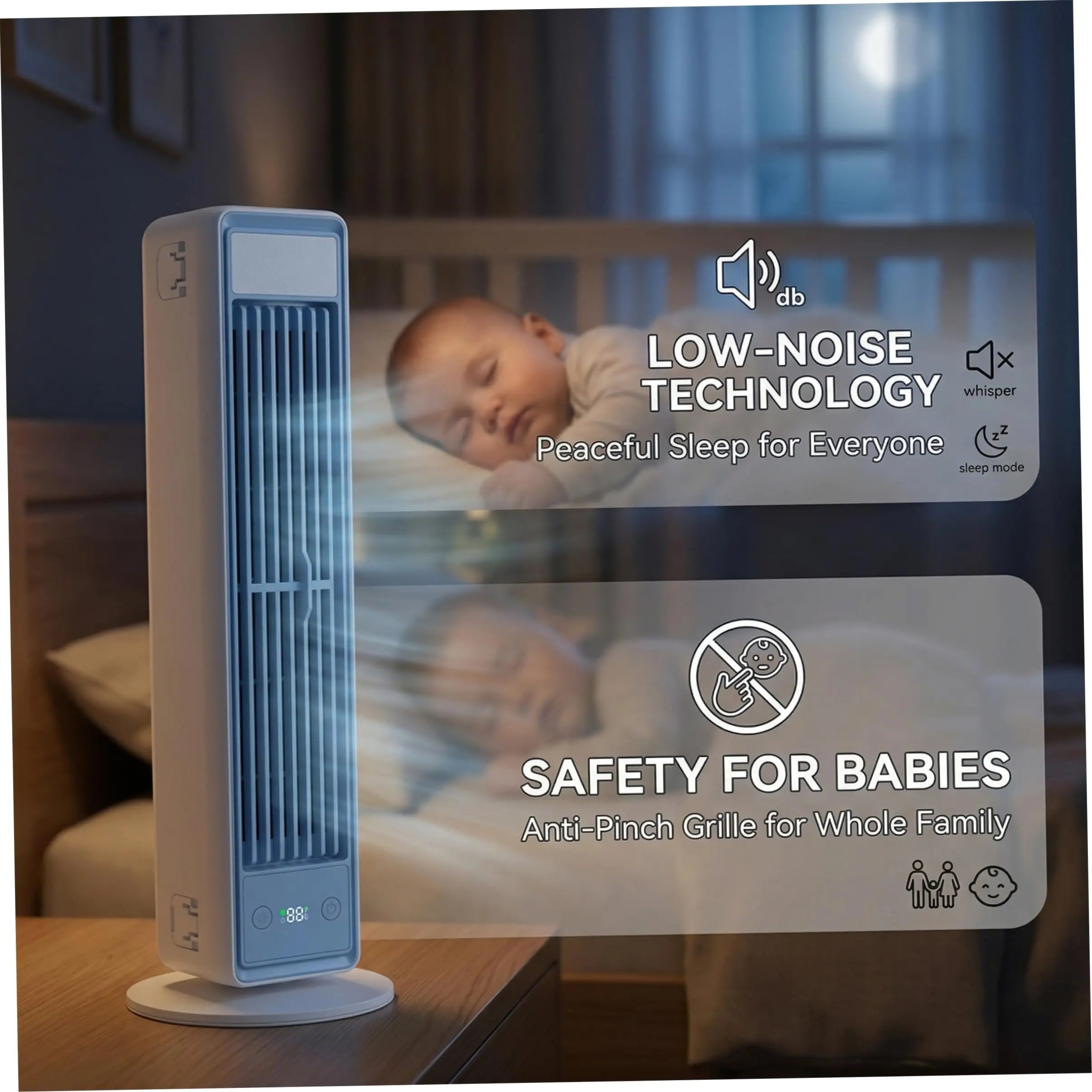 Ventilateur Tour Multi-Directionnel Silencieux – Refroidisseur d'Air Portable Sans Pales