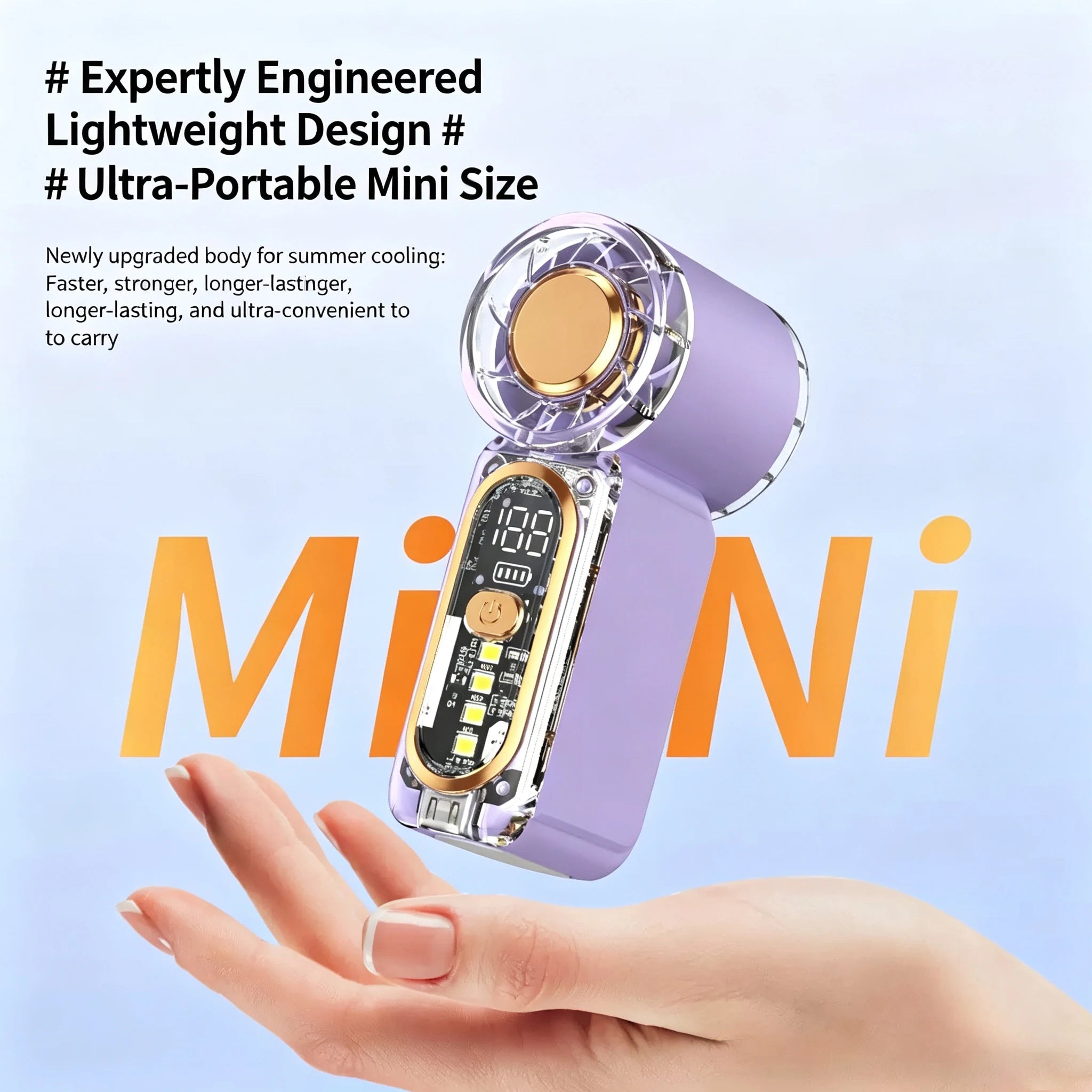 Mini Ventilateur Portable Turbo — Rechargeable USB-C, 2000mAh, 100 Vitesses