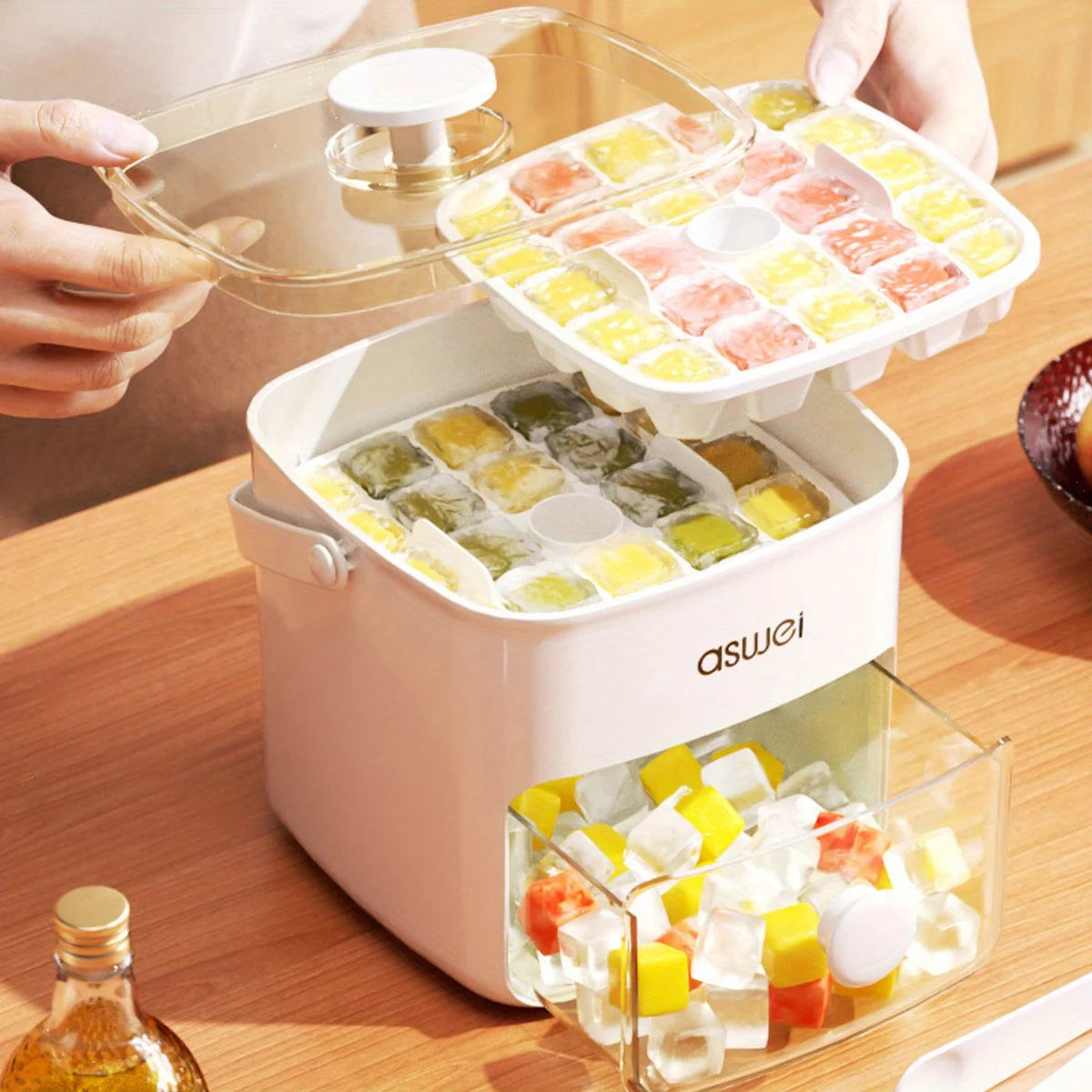 Bac à Glaçons :  48 Cubes avec Couvercle Easy-Press – Double Couche & Démoulage Facile.