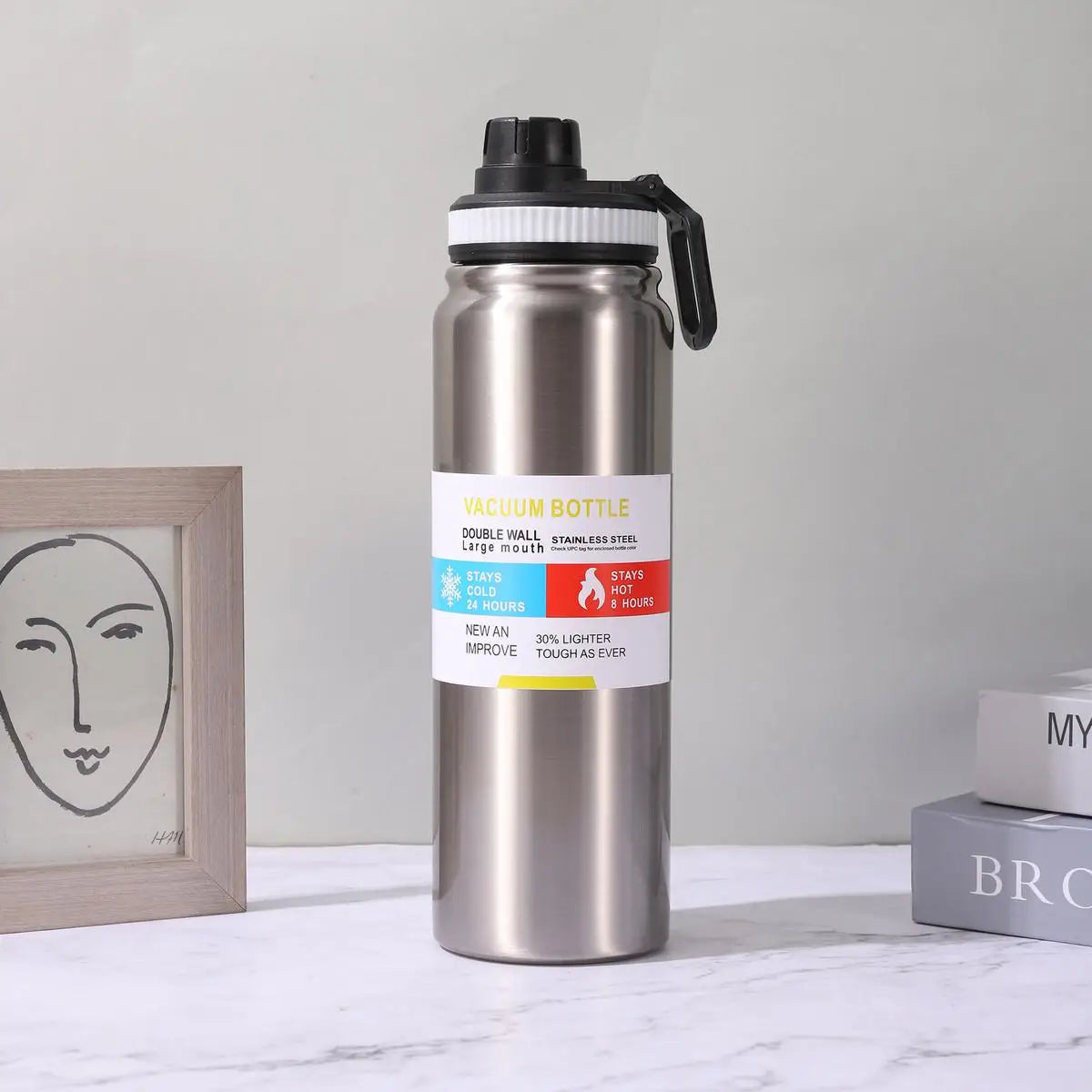 Bouteille Isotherme Sport en Inox — Garde Chaud & Froid 12h, 600/800/1000ml