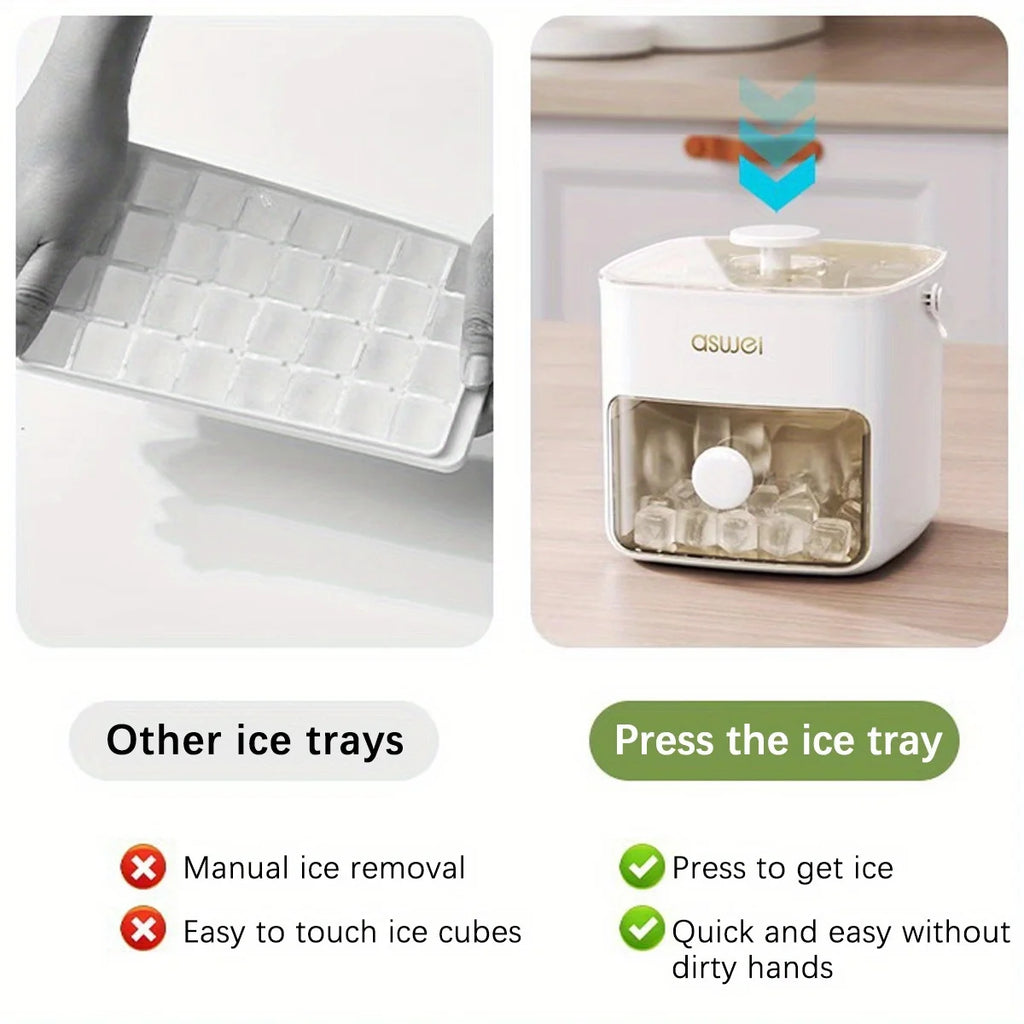 Bac à Glaçons :  48 Cubes avec Couvercle Easy-Press – Double Couche & Démoulage Facile.