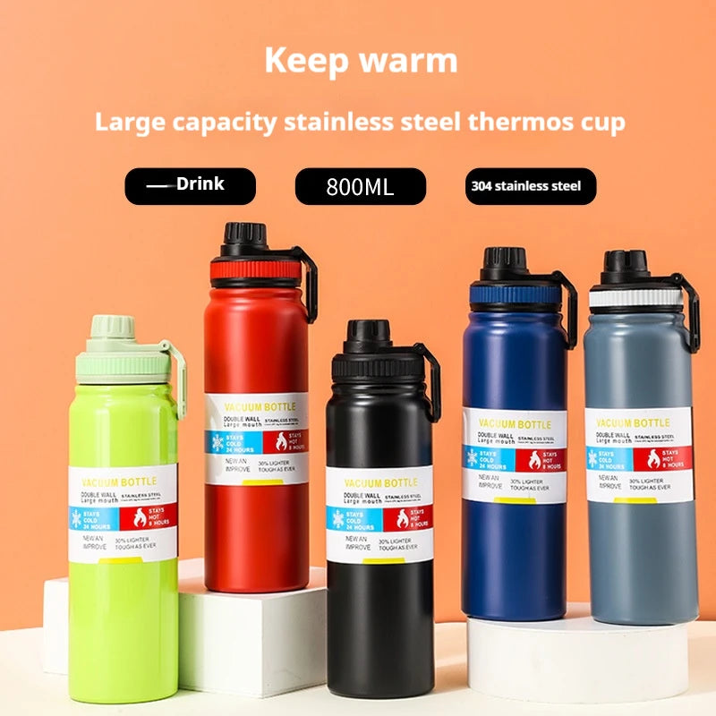 Bouteille Isotherme Sport en Inox — Garde Chaud & Froid 12h, 600/800/1000ml